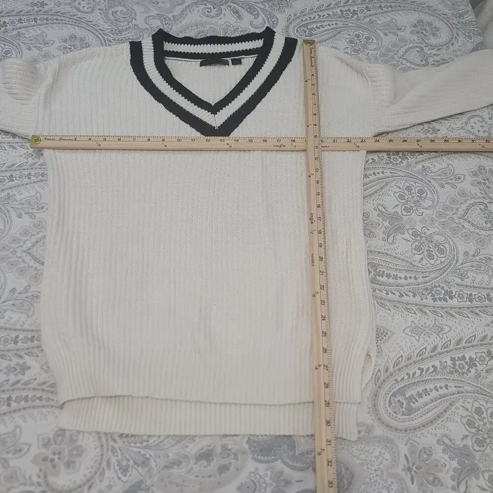 JW Style Cable knit Preppy ladies oversized sweater white&black Size Med Coastal - Picture 5 of 11